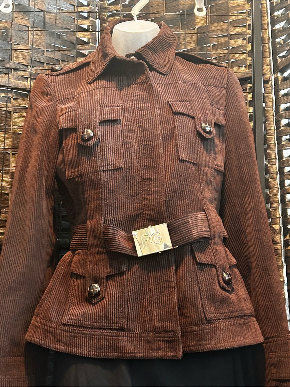Purification Garcia Women’s Military Style Brown Corduroy Belted Jacket size 38